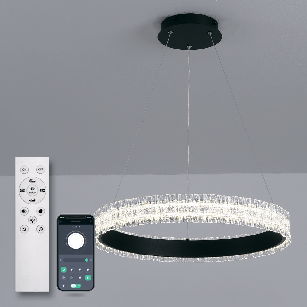 Підвісна Led люстра чорне кільце 48 см до 20 м² ERIKA 65W R485 BLACK (з пультом)