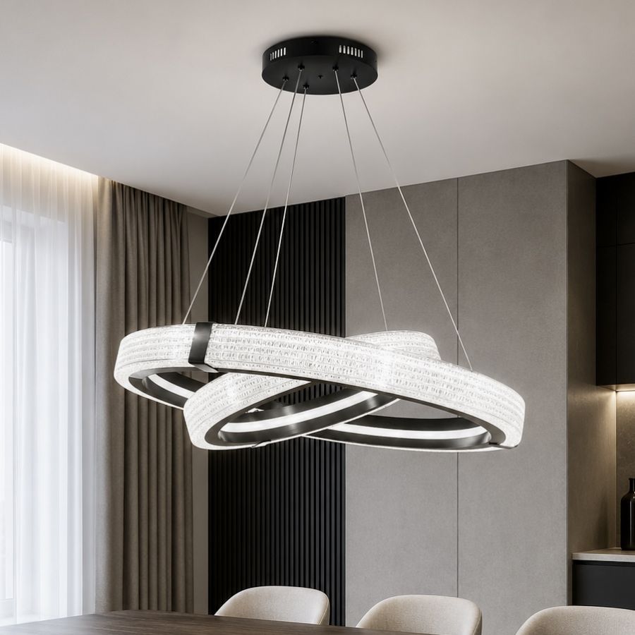 Сучасна двоярусна LED-люстра MB240118/60+40BK (Чорна, 60+40 см)