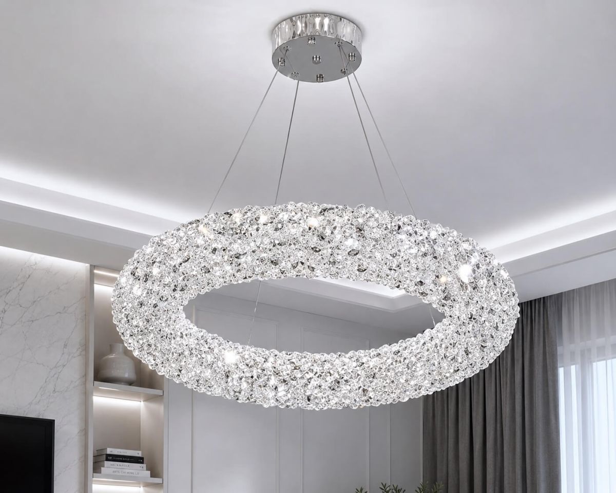 Сучасна кришталева Led люстра Pandora 70 Wt срібного кольору (567-600CH)