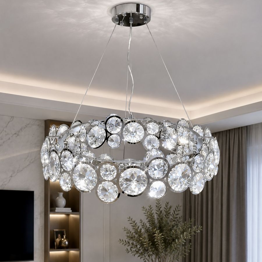 Сучасна кругла люстра з камінням хром (P810/600CH)