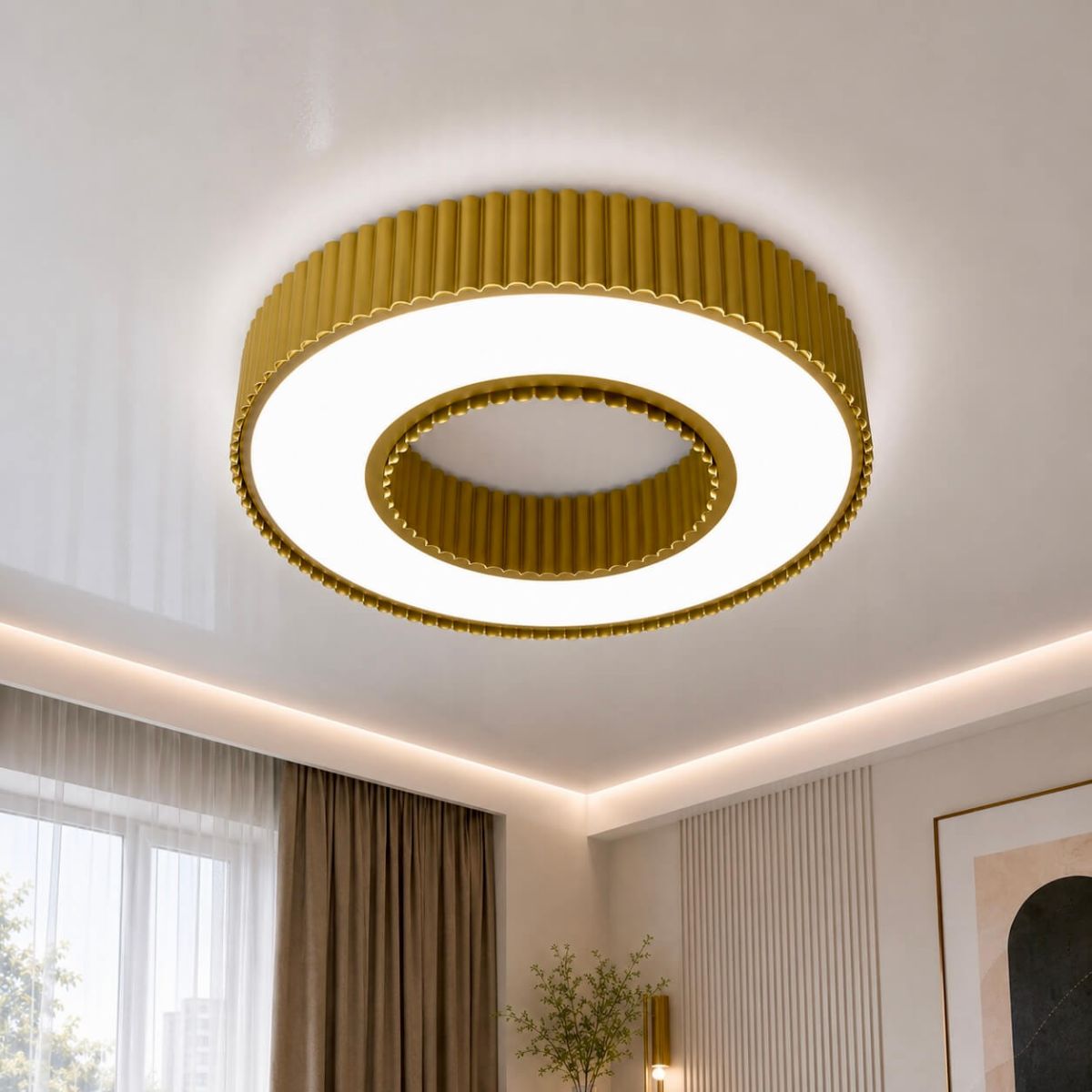 Сучасна Led люстра до 25м² у золотому корпусі 120 Wt Corruga  (9017-500 GD)