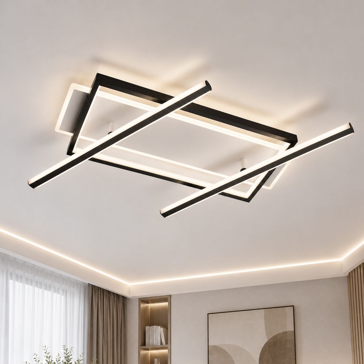Сучасна LED люстра до 25м² з пультом у чорно-білому корпусі 182W (V K38627-4 BK+WH)