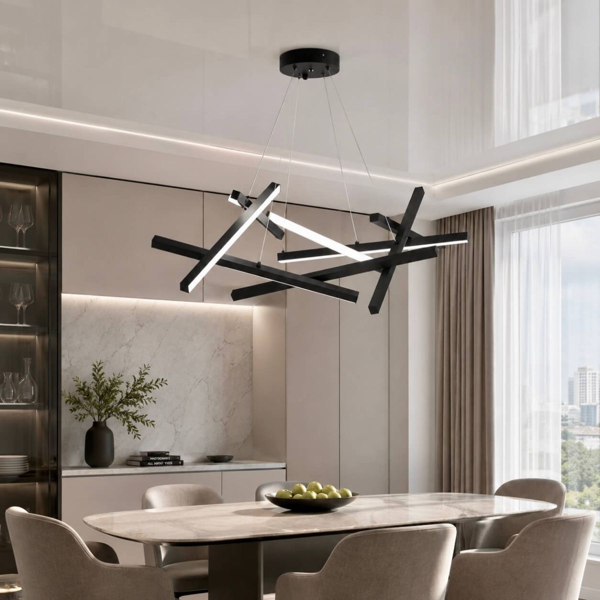Сучасна Led люстра Геометрія ліній у чорному кольорі (YDH2212BK) 