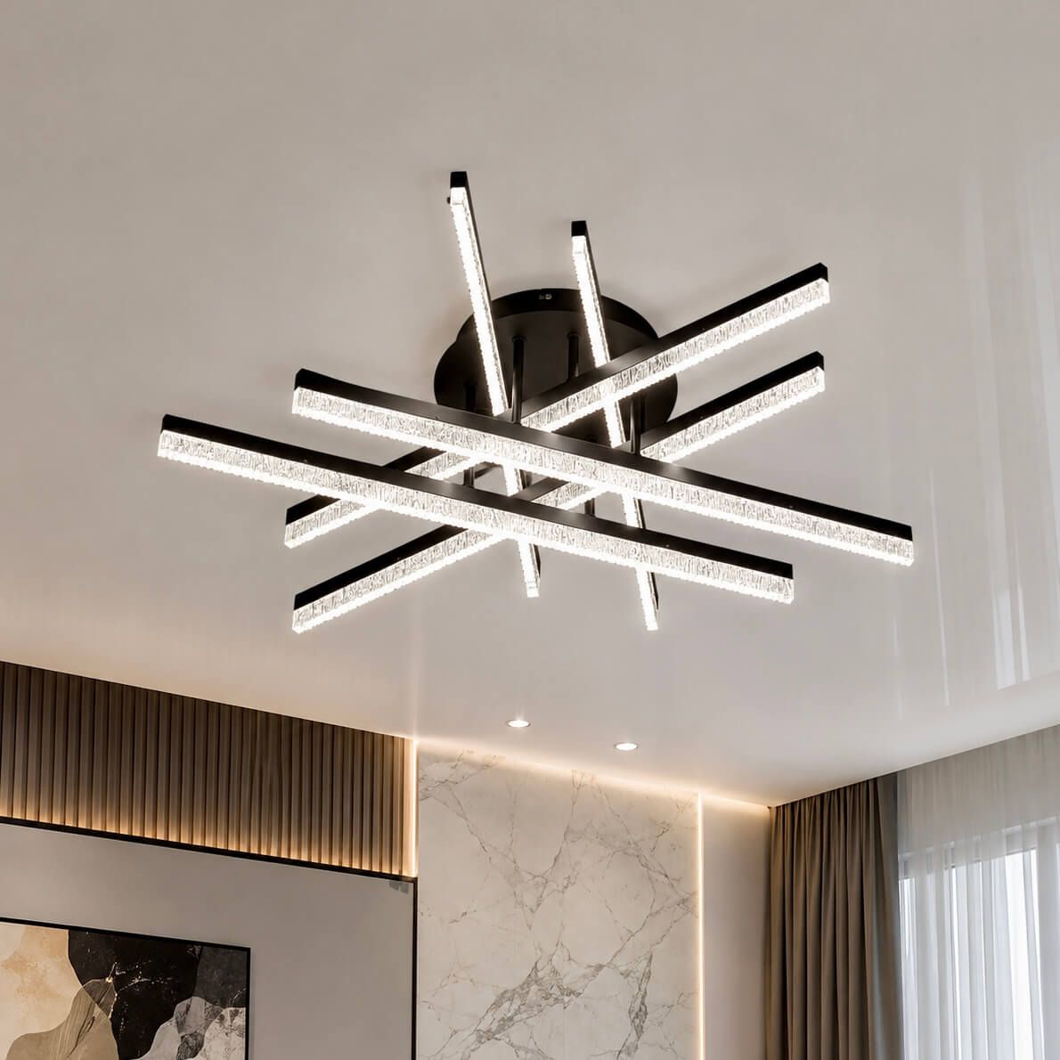 Сучасна Led люстра до 20 м² з ефектом кришталевого сяйва 95 Wt чорного кольору  (WG5131/6BBK)