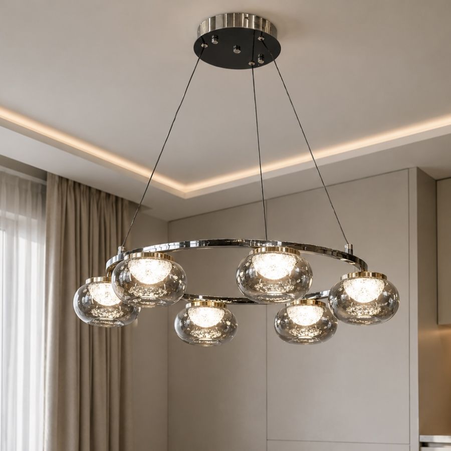 Сучасна підвісна кругла LED-люстра Графітове скло (LQ7125-6)