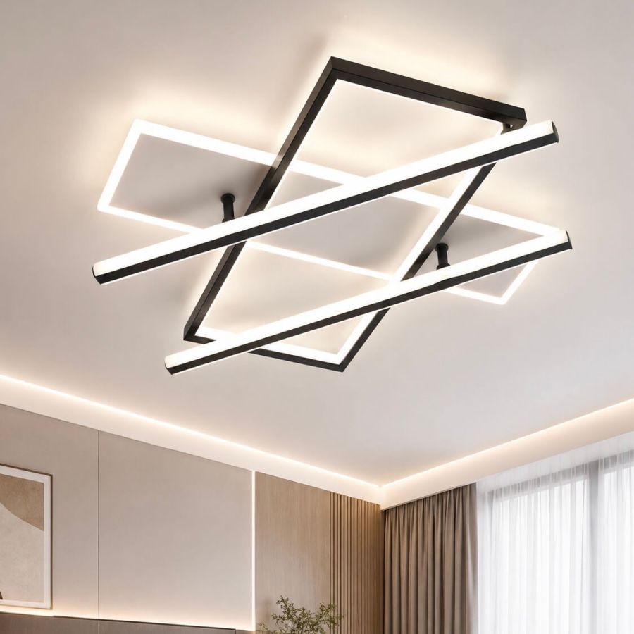Сучасна прямокутна LED-люстра до 20 м² в чорно-білому корпусі 144W (V K38628-4 BK+WH)