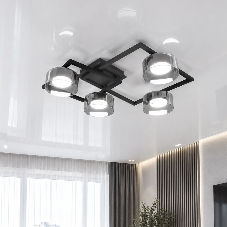 Сучасна стельова люстра на 4 патрони GX53 чорна до 20 м² FLAMINGO-S