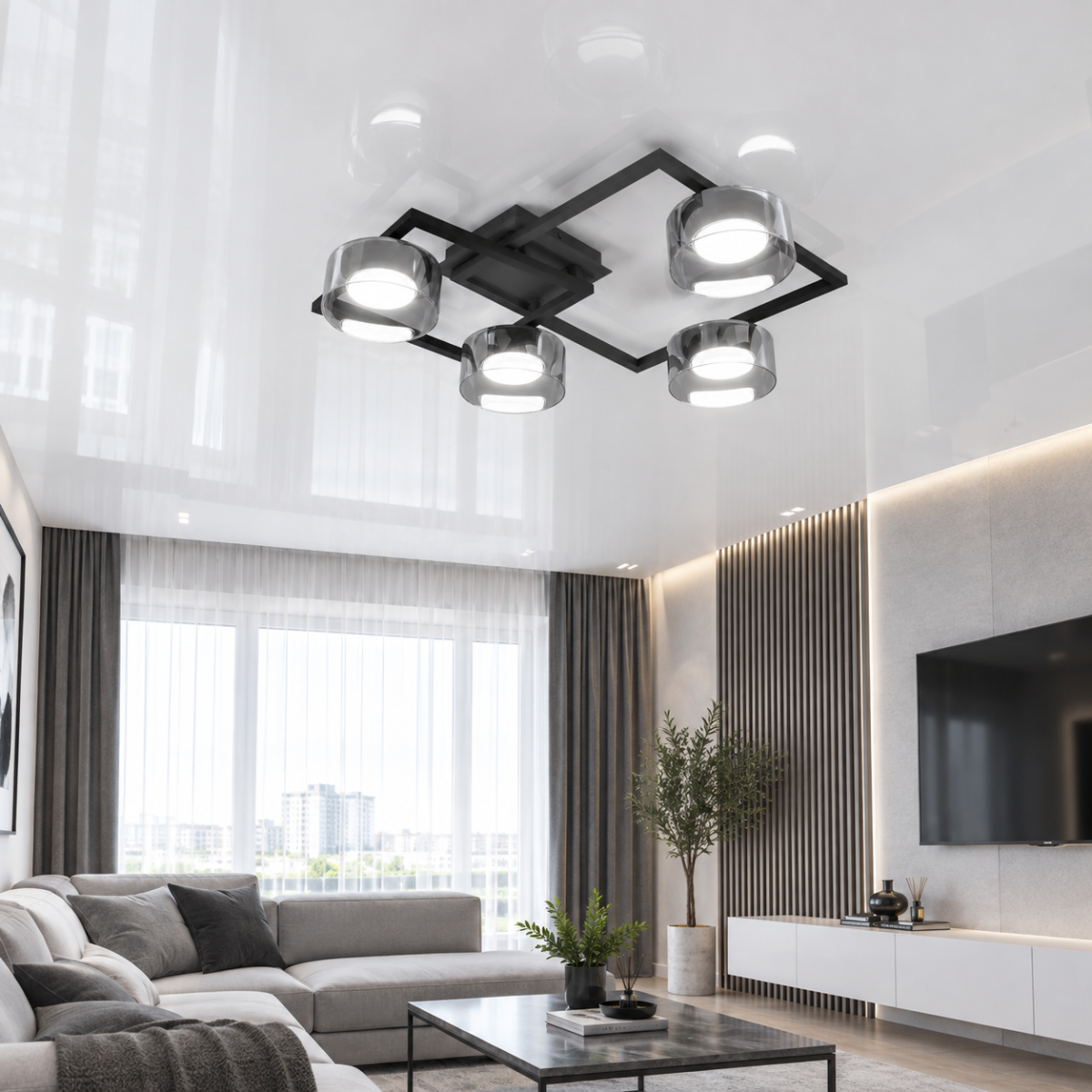 Сучасна стельова люстра на 4 патрони GX53 чорна до 20 м² FLAMINGO-S