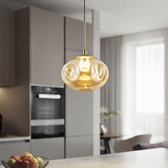 Сучасний скляний LED-підвіс 15 см Бурштиновий (800P3308S-1led (150*120) AM)