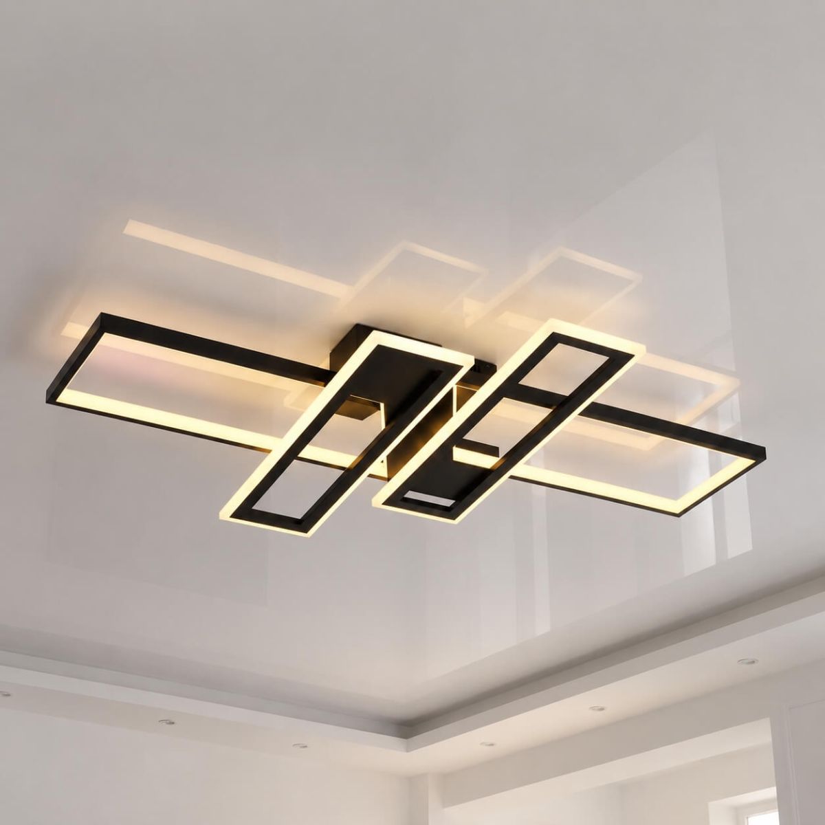 Світлодіодна Led люстра 220Wt прямокутна форма чорна до 30м² з пультом (1186/2+2 Bk)