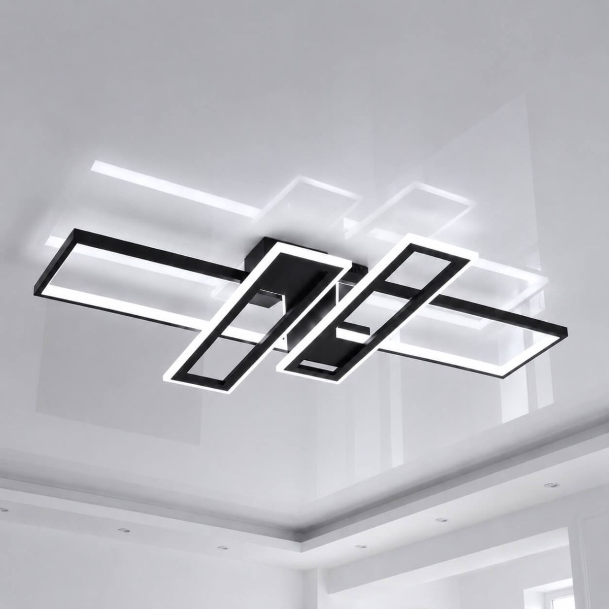 Світлодіодна Led люстра 220Wt прямокутна форма чорна до 30м² з пультом (1186/2+2 Bk)
