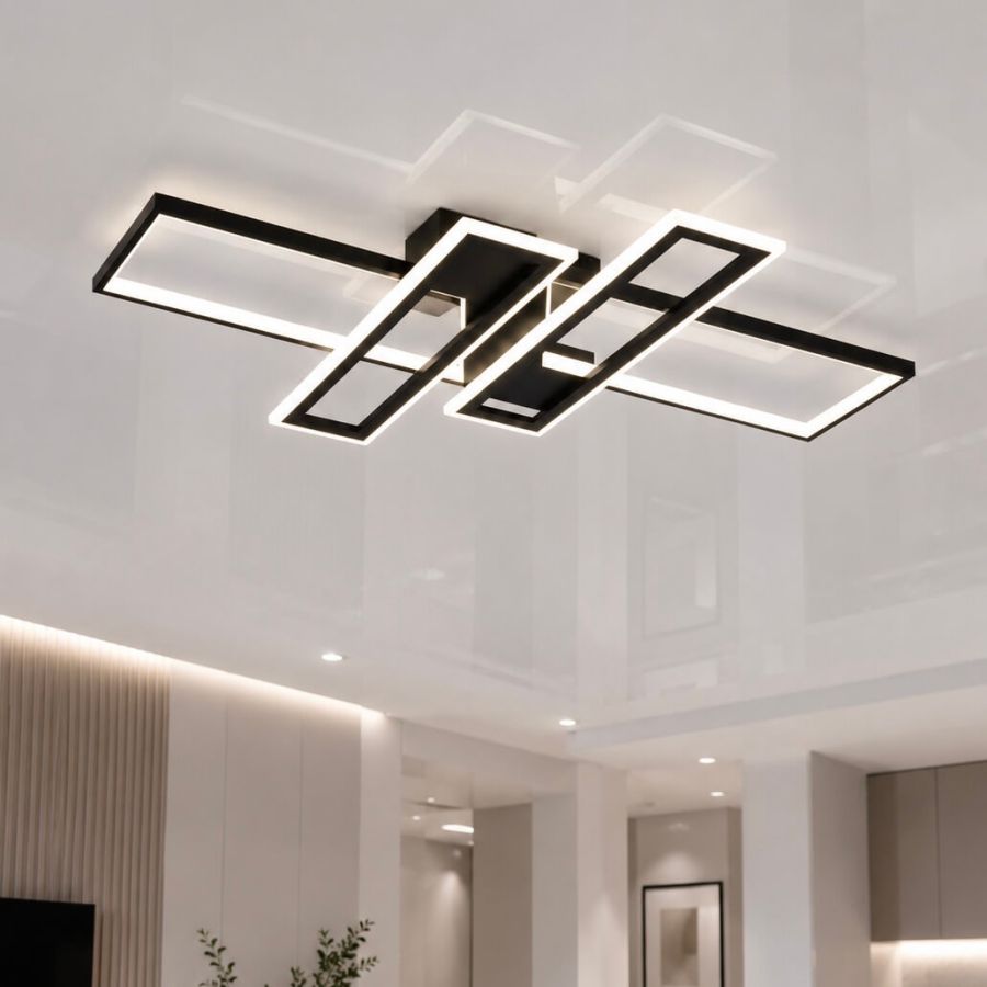 Світлодіодна Led люстра 220Wt прямокутна форма чорна до 30м² з пультом (1186/2+2 Bk)