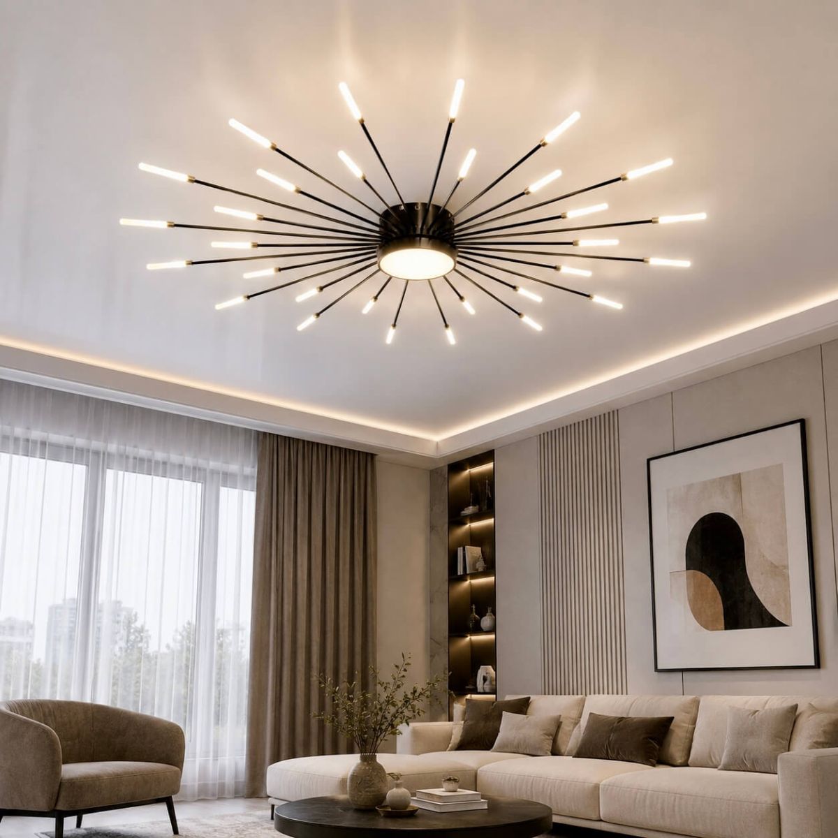 Світлодіодна Led люстра до 15м² на 31 джерело світла чорна 132 см Black Супутник 6472/30