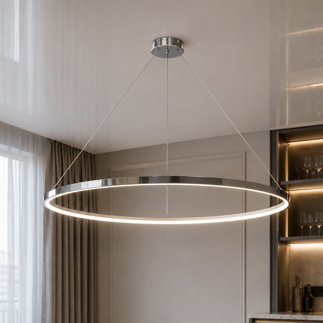 Світлодіодна Led люстра до 18м² срібне кільце 100 см Minimalist Ring