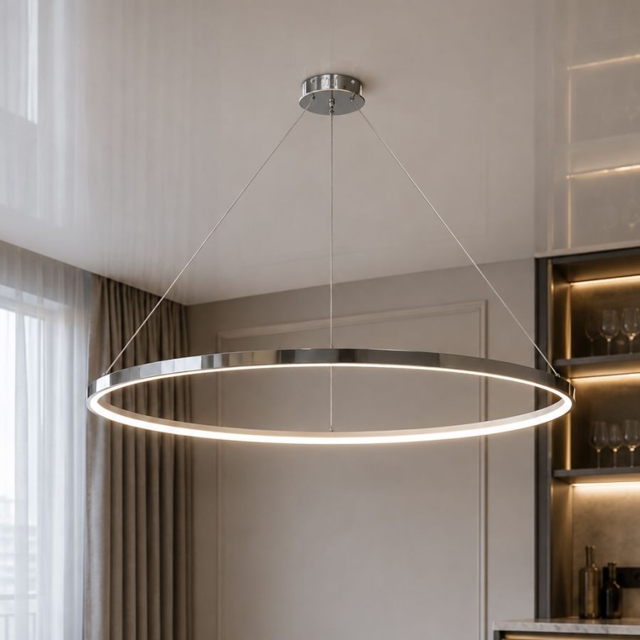 Світлодіодна Led люстра до 18м² срібне кільце 100 см Minimalist Ring