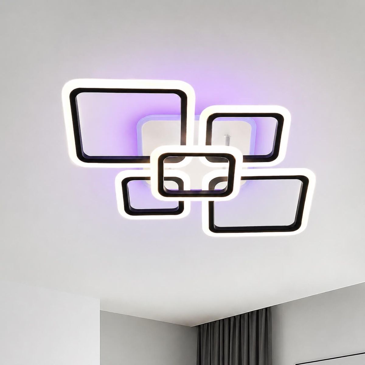 Світлодіодна Led люстра до 18м² з RGB підсвічуванням та пультом (1140/2+3 Bk)
