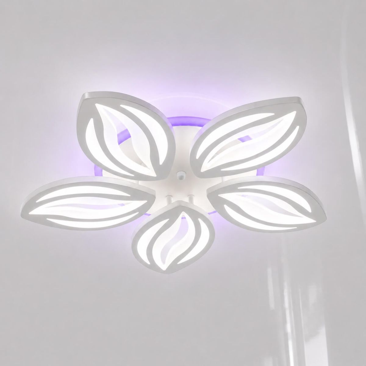 Світлодіодна LED люстра 120W у формі квітки для вітальні 55 см біла з пульт (1141/5 Wh)