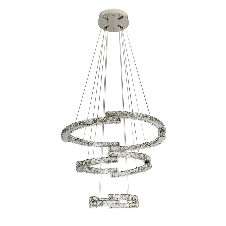 Кришталева Led люстра на 3 кильця срибного кольору  (802L8517 CH)
